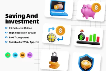 Saving And Investment 3D Icon Pack