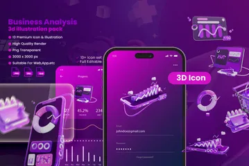 Online Business Analysis With Financial 3D Icon Pack