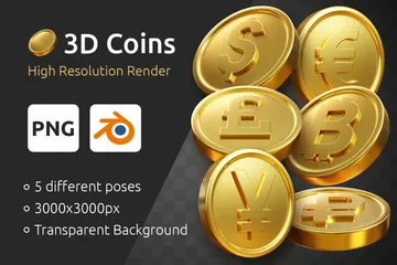 Single Gold Coins 3D Icon Pack