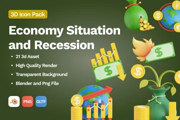 Situação e recessão econômica Pacote de Icon 3D