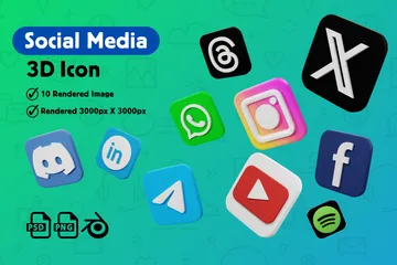 SOCIAL MEDIA ANWENDUNG 3D Icon Pack