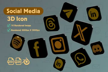 ソーシャル メディア ゴールド プレミアム アプリケーション 3D Iconパック