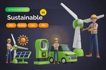 Energía sostenible Paquete de Illustration 3D