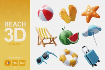 Verão e praia Pacote de Icon 3D