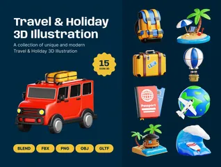 Viajes y vacaciones 3D Icon Pack