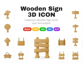 Wooden Sign 3D Icon Pack