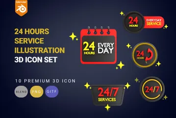 24 Hours Service 3D Icon Pack