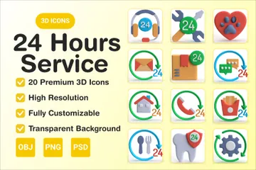 24 Hours Service 3D Icon Pack