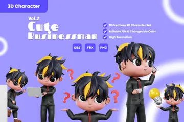 3D Cute Businessman Character Activity Vol.2 3D Illustration Pack