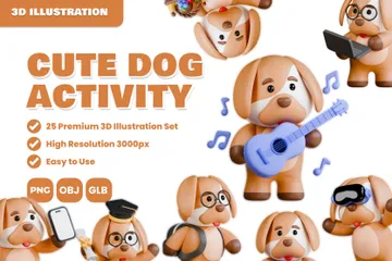 Conjunto de atividades para cães fofos em 3D Pacote de Illustration 3D