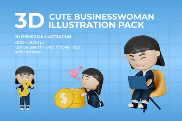 Personaje de empresaria lindo 3D Paquete de Illustration 3D