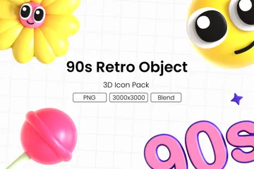 90年代のレトロなオブジェクト 3D Iconパック