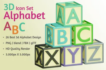 Buchstaben des Alphabets A, B, C 3D Icon Pack