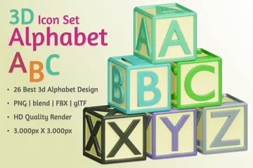 A B C Alphabet Letters 3D Icon Pack