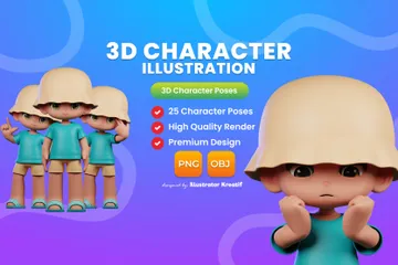 A Cartoon Character In A Blue Shirt And Tan Shorts 3D Illustration Pack