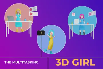A garota multitarefa Pacote de Illustration 3D