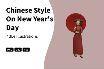 Style chinois le jour de l'An Pack 3D Illustration