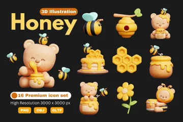 Miel de abeja Paquete de Icon 3D