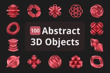 抽象的なオブジェクト（メタリックレッド） 3D Iconパック