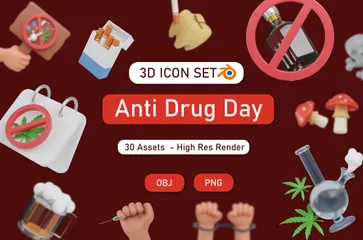 Abuso de Drogas Dia Antidrogas Narcóticos Pacote de Icon 3D