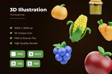 Ação de graças Pacote de Icon 3D