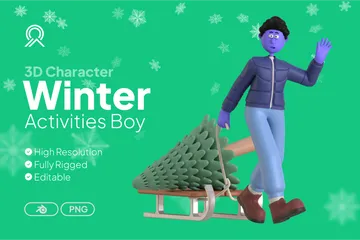 Niño de actividad de invierno Paquete de Illustration 3D