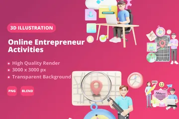 Actividades para emprendedores en línea Paquete de Illustration 3D