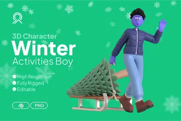 Garçon d'activités d'hiver 3D Illustration Pack