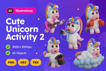 Activité Licorne mignonne 2 Pack 3D Illustration