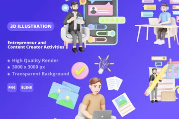 Activités d’entrepreneur et de créateur de contenu Pack 3D Illustration