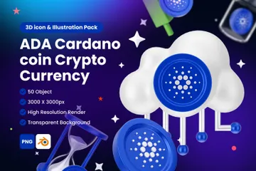 ADA Cardano Digital Stablecoin Criptomoeda Pacote de Icon 3D