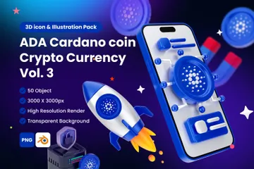 ADA Cardano Digital Stablecoin Criptomoeda Vol 3 Pacote de Icon 3D