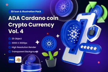 ADA Cardano Digital Stablecoin Criptomoeda Vol 4 3D Icon Pack