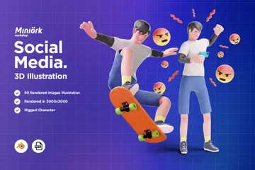 Adolescent avec les médias sociaux Pack 3D Illustration