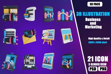 Affaires et marketing Pack 3D Illustration