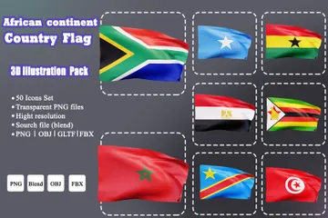 Landesflagge des afrikanischen Kontinents 3D Icon Pack