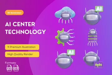 혁신적인 기술을 갖춘 AI 센터 3D Icon 팩