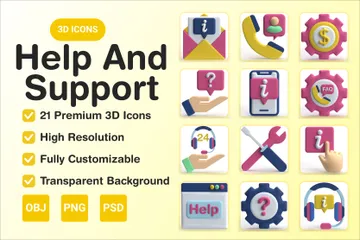 Ajuda e suporte Pacote de Icon 3D