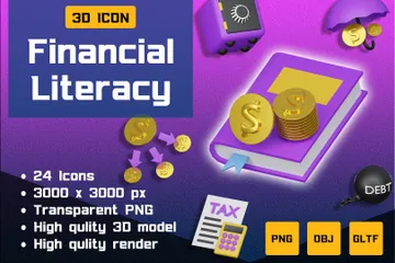 Letramento financeiro Pacote de Icon 3D