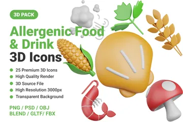 Alimentos Alergênicos Pacote de Icon 3D