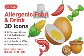 Alimentos alergénicos Paquete de Icon 3D