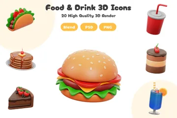 Alimentos e Bebidas V2 Pacote de Icon 3D