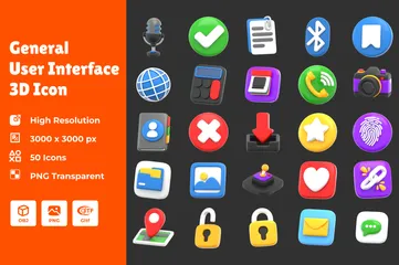 Allgemeine Benutzeroberfläche 3D Icon Pack