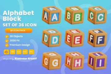 Alphabet And Number Block 3D Icon Pack