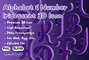 Alphabet & Number Iridescent 3D Icon Pack