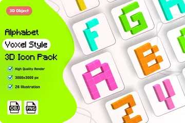 Alphabet Voxel Style 3D Icon Pack