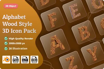 Alphabet Wood Style 3D Icon Pack