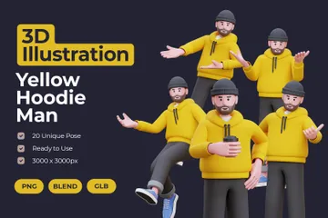 Homem com capuz amarelo Pacote de Illustration 3D