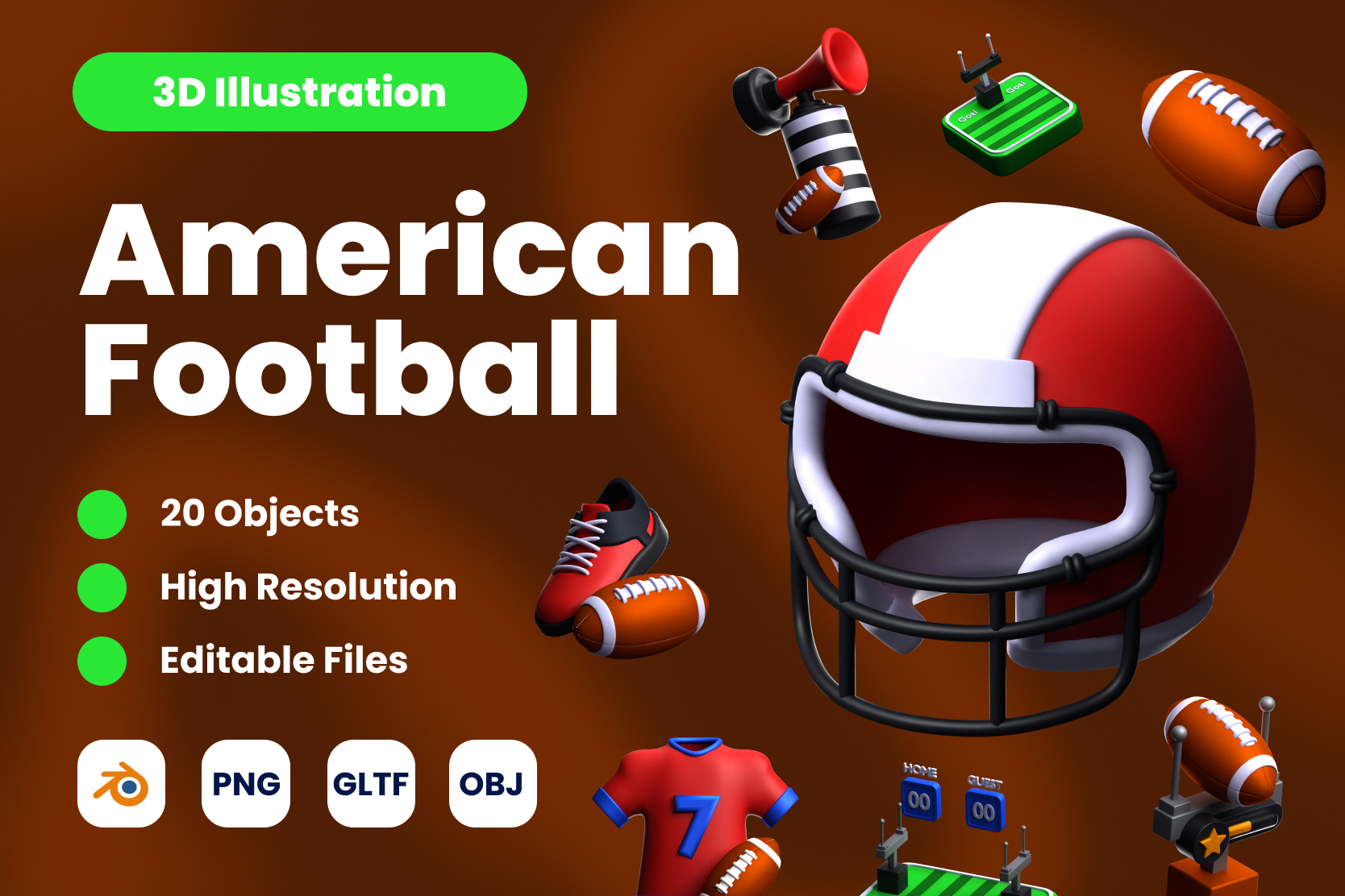 Premium American Football 3D Illustration pack from Sports & Games 3D ...