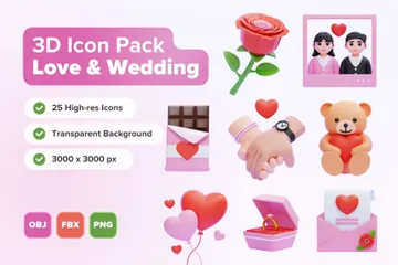 Amor e casamento Pacote de Icon 3D